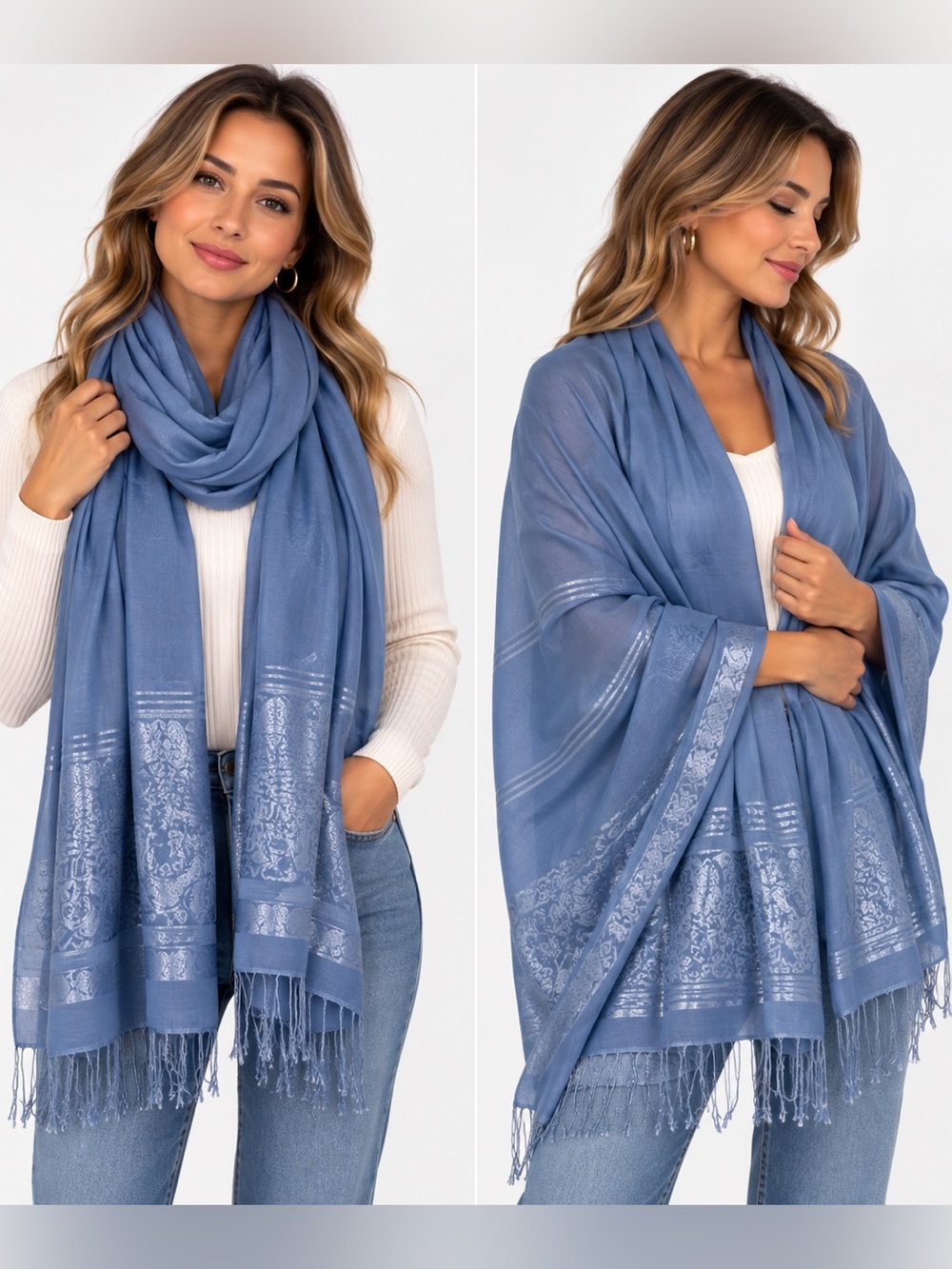 Light Blue Women's Scarf wrap - Classic Elegant Style